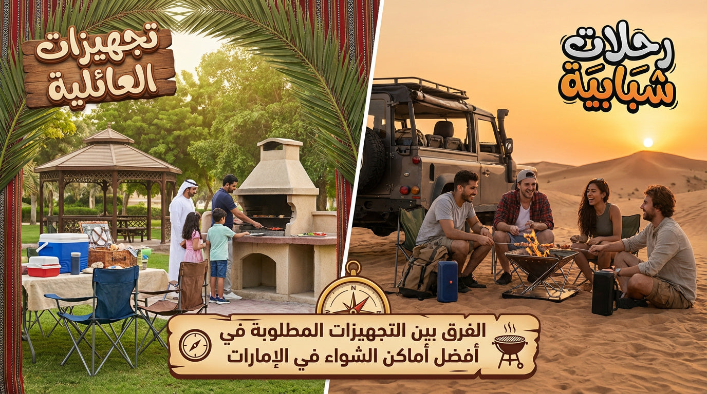 The difference between the required equipment in the best family barbecue spots in the UAE and youth trips