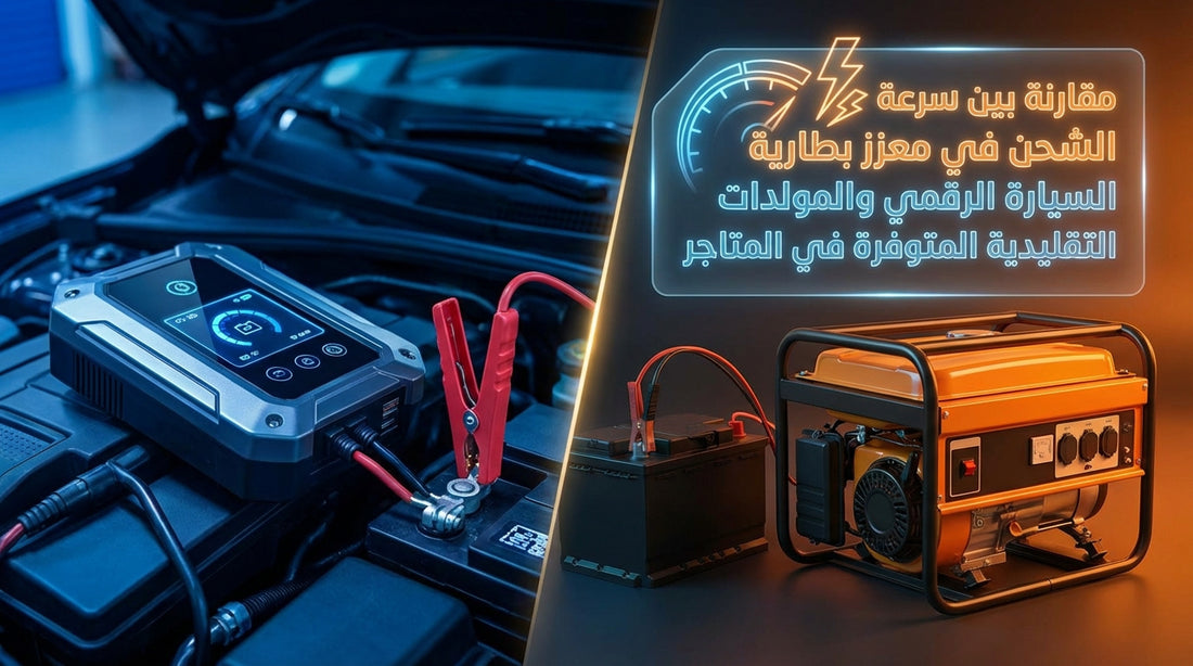 Comparison between the charging speed of a digital car battery booster and traditional generators available in stores