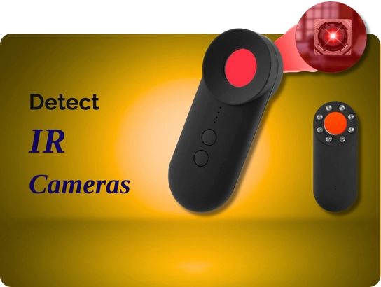Black IR camera detector with red light on a yellow background
