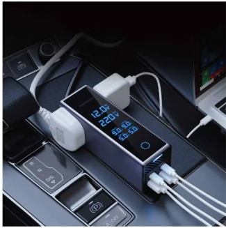 Dual AC Socket Car Power Inverter 300W / PD 36W Car Charger / Multi Port Device Charger / Simultaneous Charging / Voltage Monitor Display / 220V AC Output Voltage - Grey