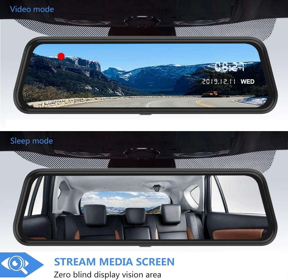 "Dash Cam Dual Lens Front Rear Dash Camera 1080P Full Touch Screen Video Streaming Rear View Mirror Loop Recording, Parking Monitor, Night Vision, Waterproof Rear Camera"