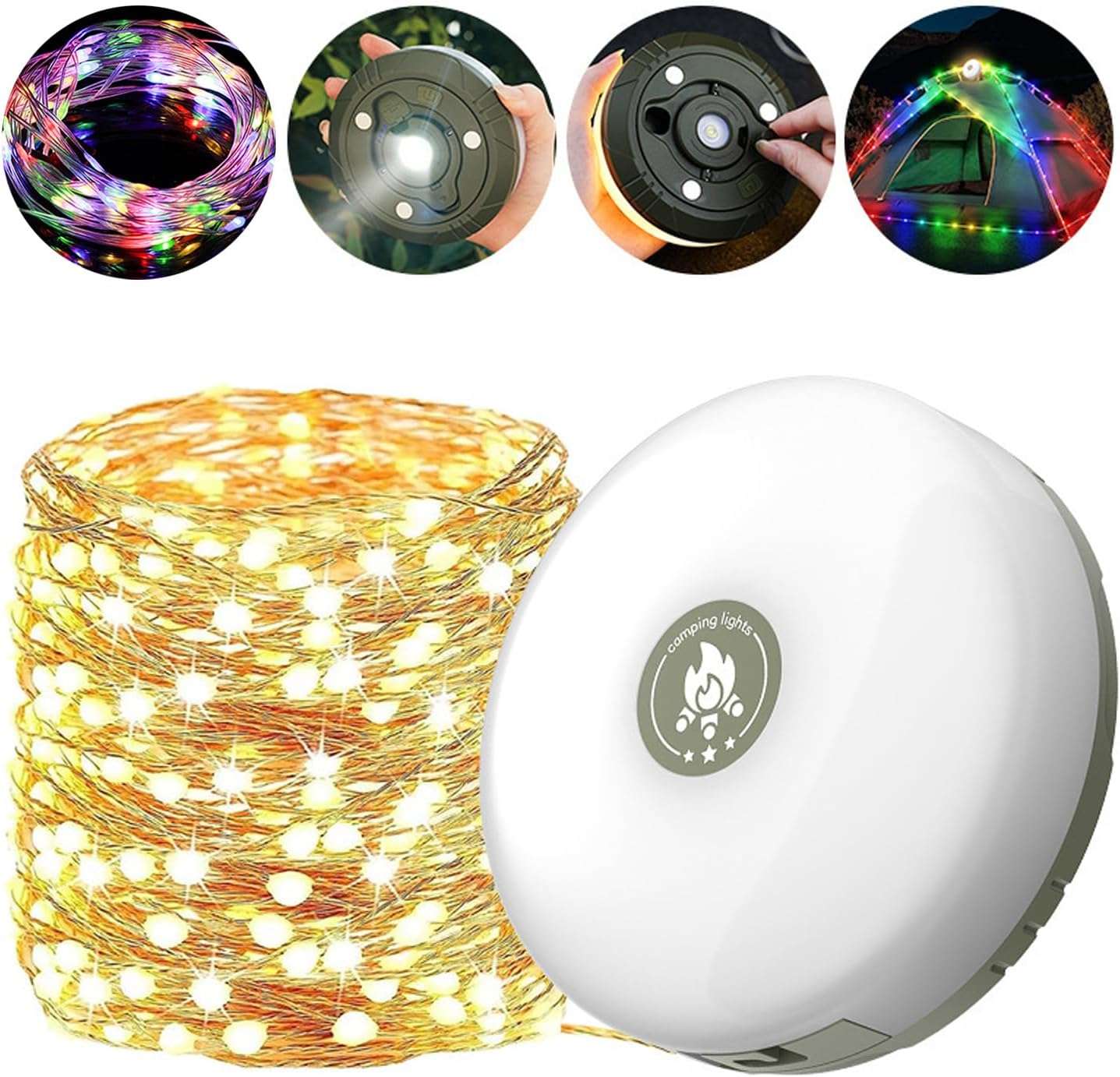 "Camping Lights Multifunctional String Lantern with String Light(33Ft), IP44 Waterproof Camping Lamp"