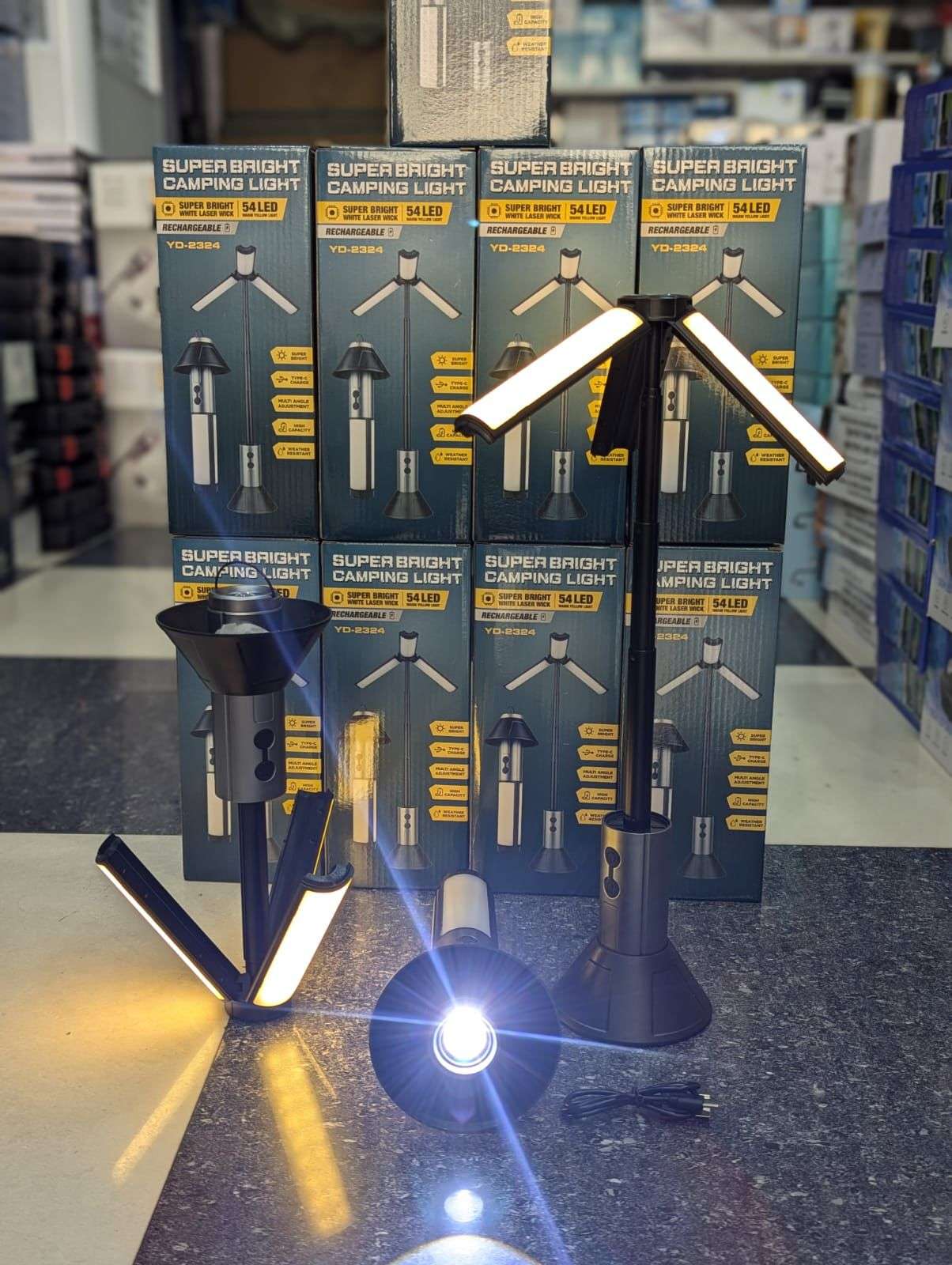 "Mlogiroa Rechargeable LED Work Light with Stand - Cordless Work Light Kit 3 Page Head,500/1000/2000 Lumen 3500/6500K Dimmable 6AH Camping Light"