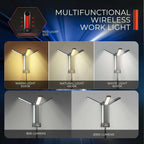 "Mlogiroa Rechargeable LED Work Light with Stand - Cordless Work Light Kit 3 Page Head,500/1000/2000 Lumen 3500/6500K Dimmable 6AH Camping Light"