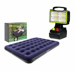 "Inflatable Air Mattress, Full Size Inflatable Bed, + Multifunctional Solar Portable Flood Light"
