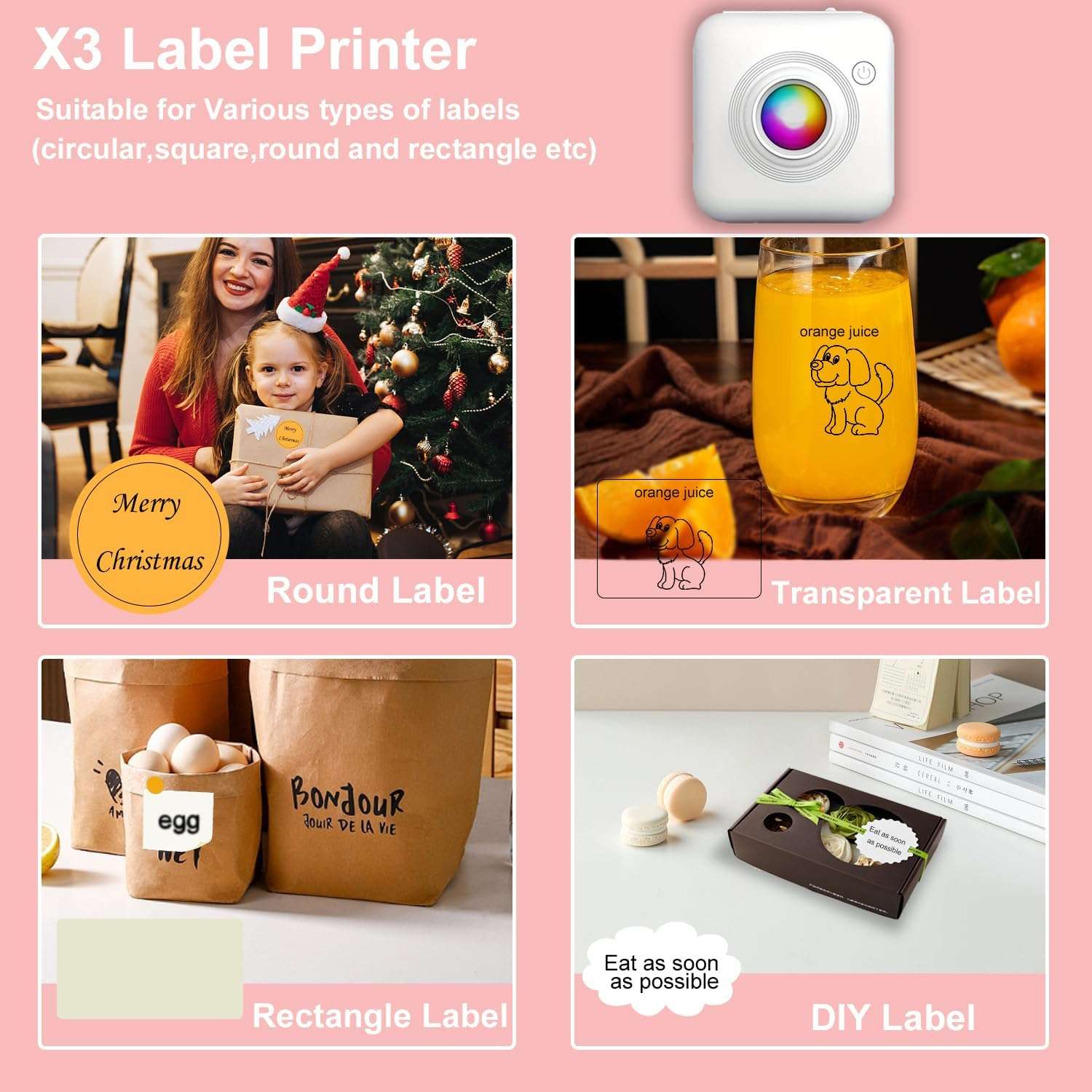 "Portable Mini Printer, Pocket Mini Thermal Printer with 1 Roll Printing Paper, Bluetooth Wireless Smart Mini Printer, Compatible with iOS Android Inkless Printer for Photo Picture QR Code Receipt List"