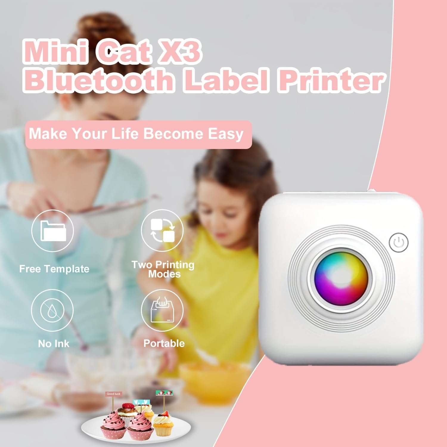 "Portable Mini Printer, Pocket Mini Thermal Printer with 1 Roll Printing Paper, Bluetooth Wireless Smart Mini Printer, Compatible with iOS Android Inkless Printer for Photo Picture QR Code Receipt List"