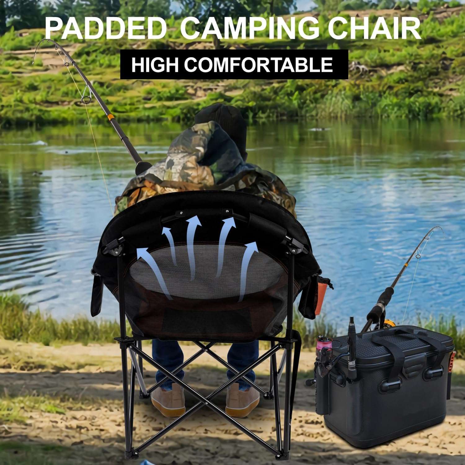 "Jeep chair Portable Adult Beach Chair Comfortable Folding Outdoor Chair, Comfortable Breathable Round Chair Supports up to 400 lbs, for Camping, Fishing, BBQ, Orange"