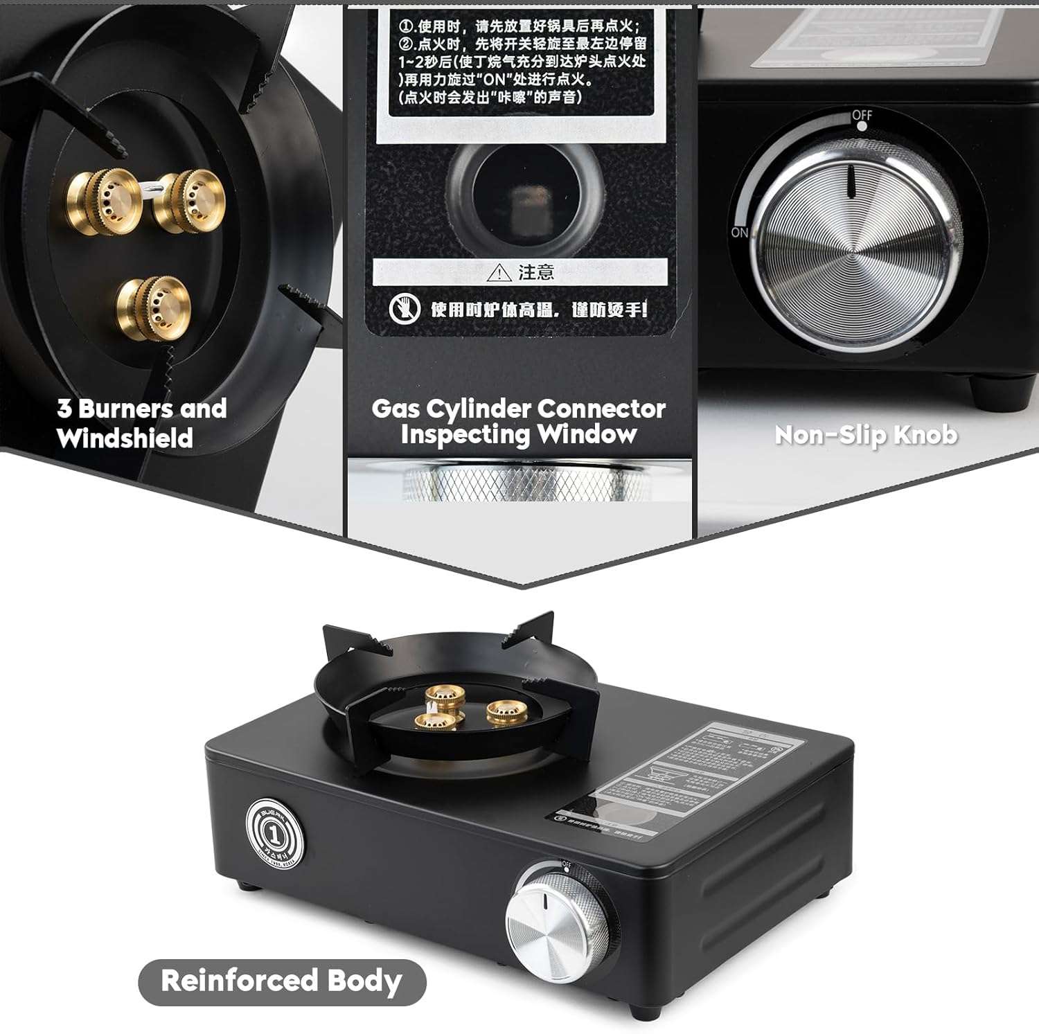 "KepGrenn Portable Camp Stove Compact Lightweight Propane Butane Gas burner for Outdoor Picnic, Camping, Hiking with Carry Box (AEM-003 Black)"