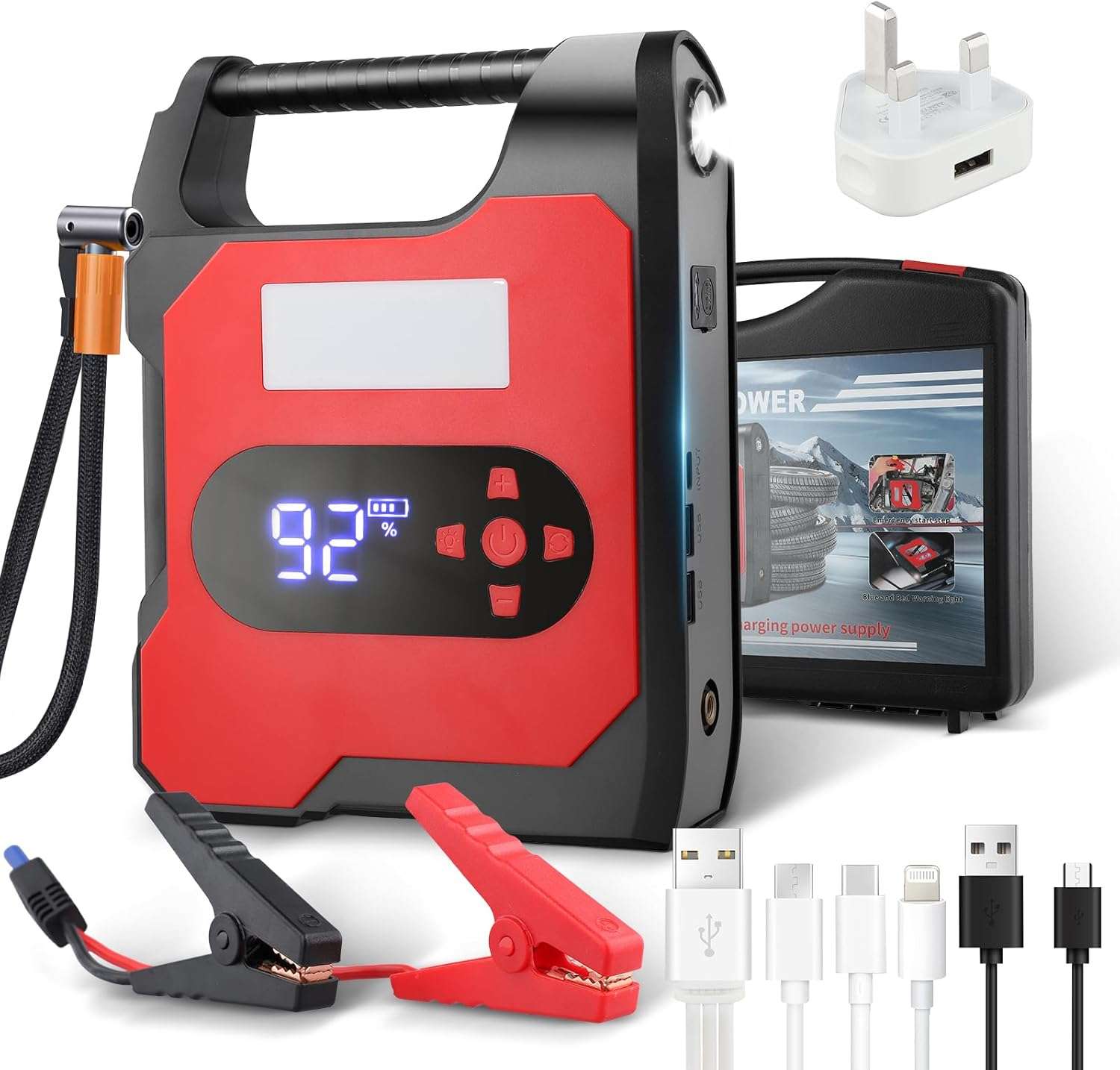 "Car Jump Starter Power Pack with Tyre Inflator,12V 2000A Car Battery Booster Jump Starter with 150PSI Air Compressor,Car Jump Starter Power Bank with USB..."