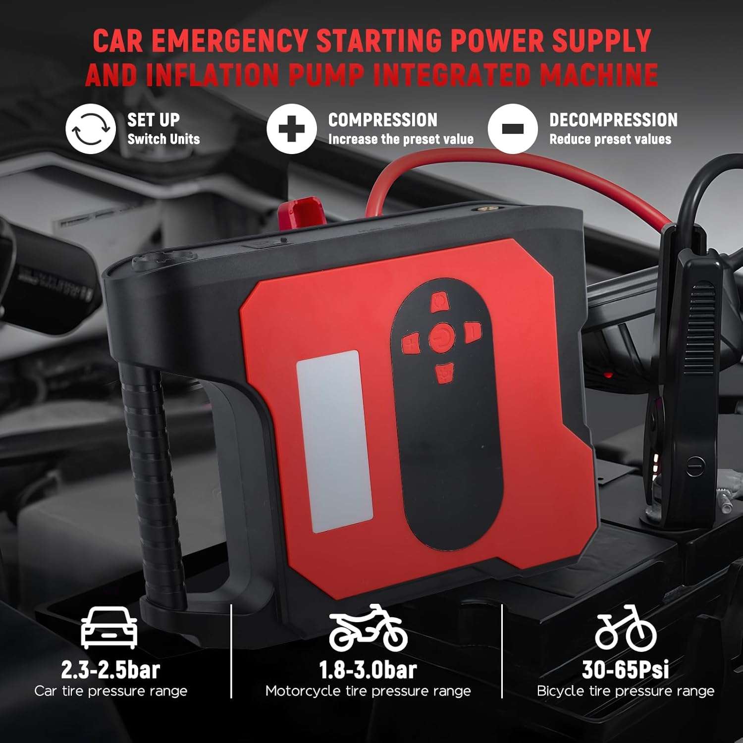 "Car Jump Starter Power Pack with Tyre Inflator,12V 2000A Car Battery Booster Jump Starter with 150PSI Air Compressor,Car Jump Starter Power Bank with USB..."