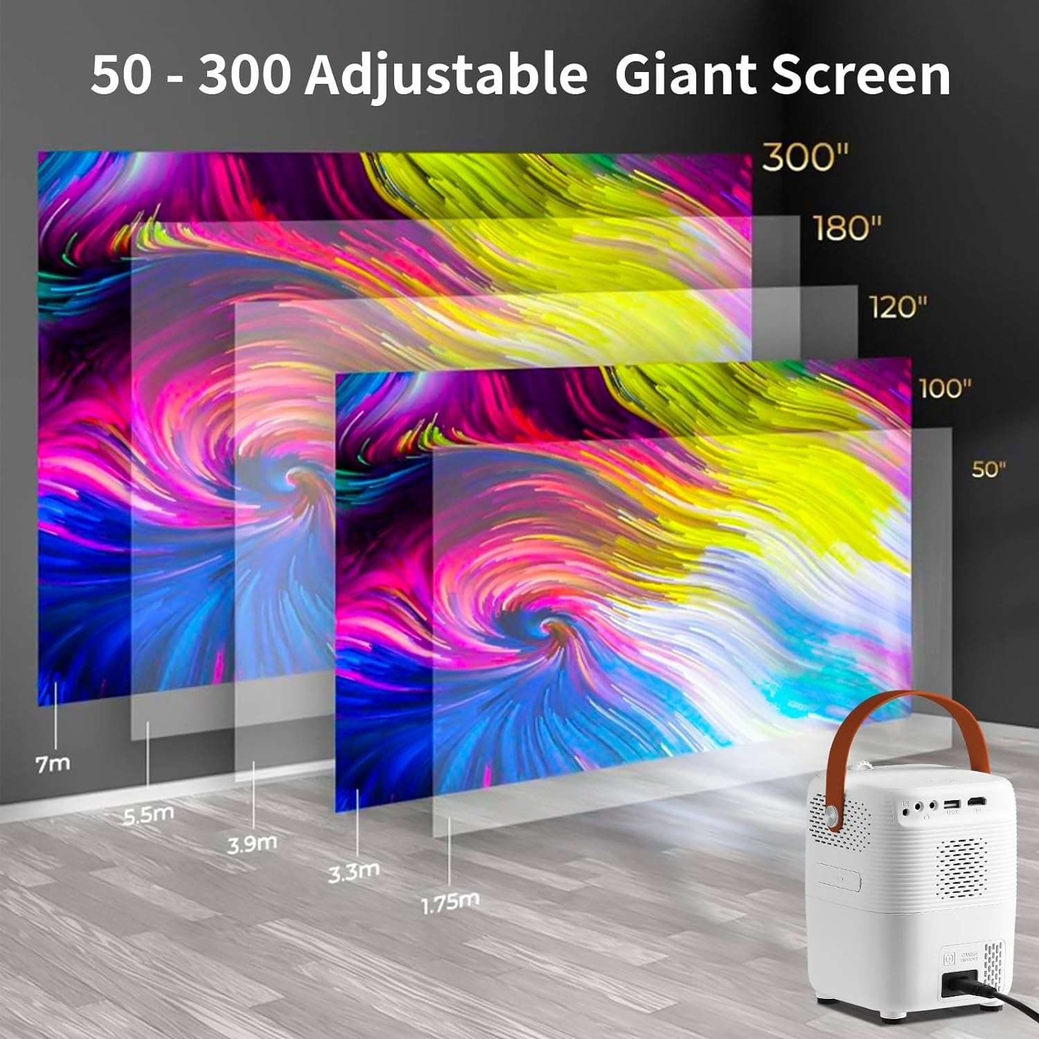 "Inder Affordable Projector,Umiio Q2,Bluetooth Quadrangle Trapezoid 5M Projection Distance 1080P Resolution Portable Outdoor Movie Projector Compatible with Smartphone, HDMI,USB,AV,Fire Stick (White)"