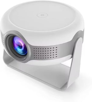 White portable projector on a white background