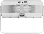 White electronic device with a speaker grille on a white background