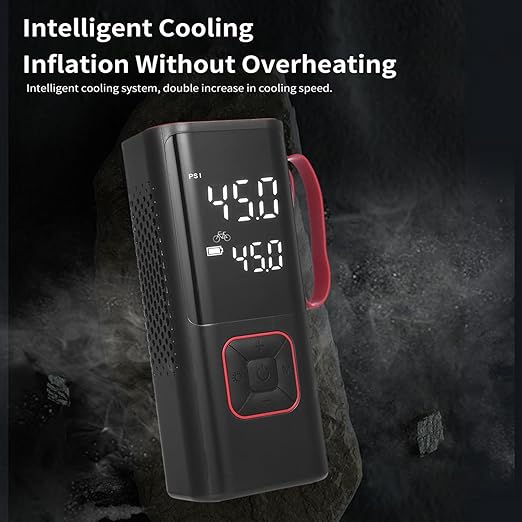 Digital tire pressure gauge with digital display on a dark background