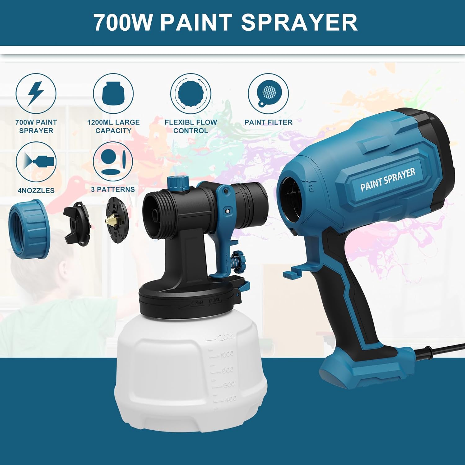 WIBENTL Paint Sprayer 700W HVLP Spray Gun with