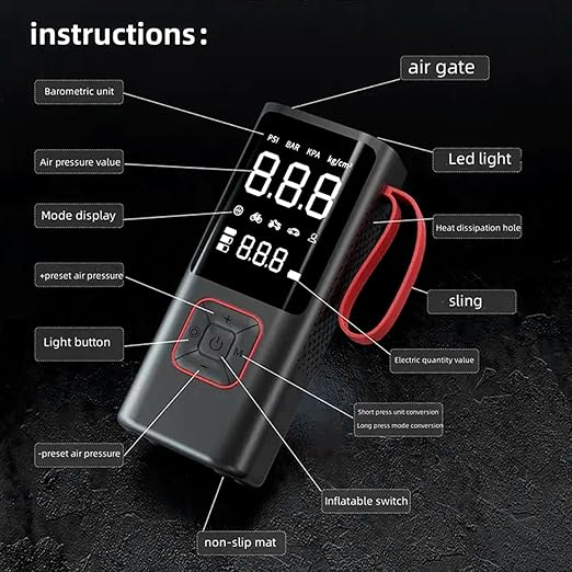 Digital pressure gauge with labeled parts on a dark background