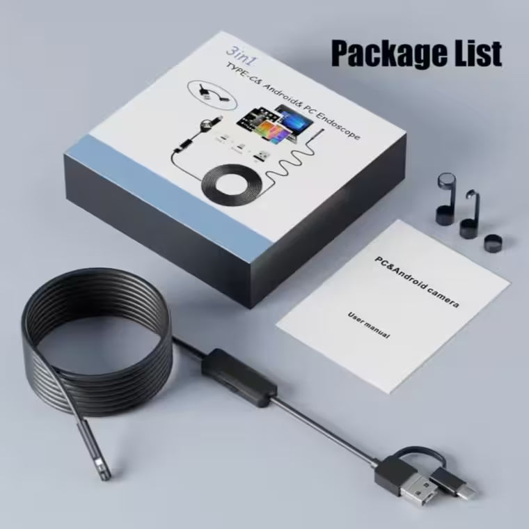 3-in-1 USB Endoscope Camera, Compatible with Type-C Android PC, Inspection Camera