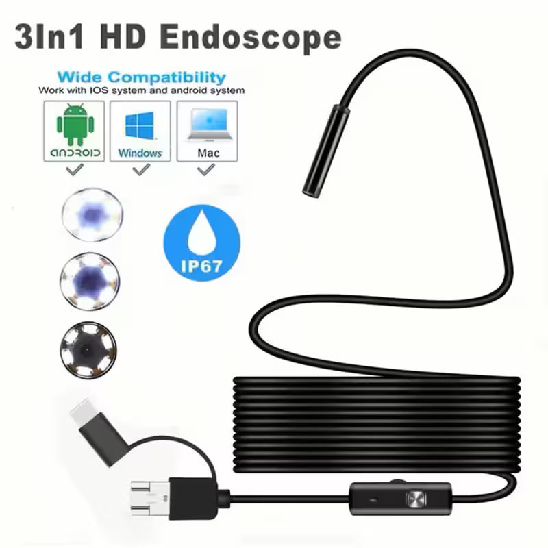 3-in-1 USB Endoscope Camera, Compatible with Type-C Android PC, Inspection Camera