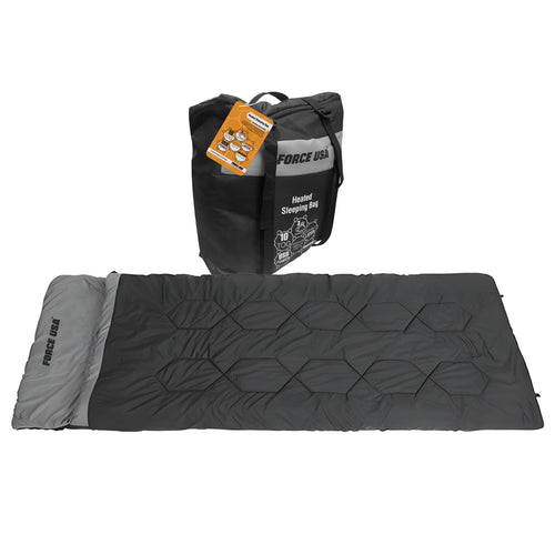 كيس نوم مدفأ من Force USA مزود بـ 3 إعدادات للحرارة (منخفض، متوسط، وعالٍ) | محمول، دافئ ومريح للتخييم والمشي لمسافات طويلة والاستخدام الخارجي