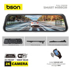Bson Full Vision Smart Mirror, Ultra HD 2K Front Camera & 1080P Rear Camera, with 10-Inch IPS Touch Screen, Supports WiFi, Night Vision, Loop Recording, 170° Wide Camera Angle