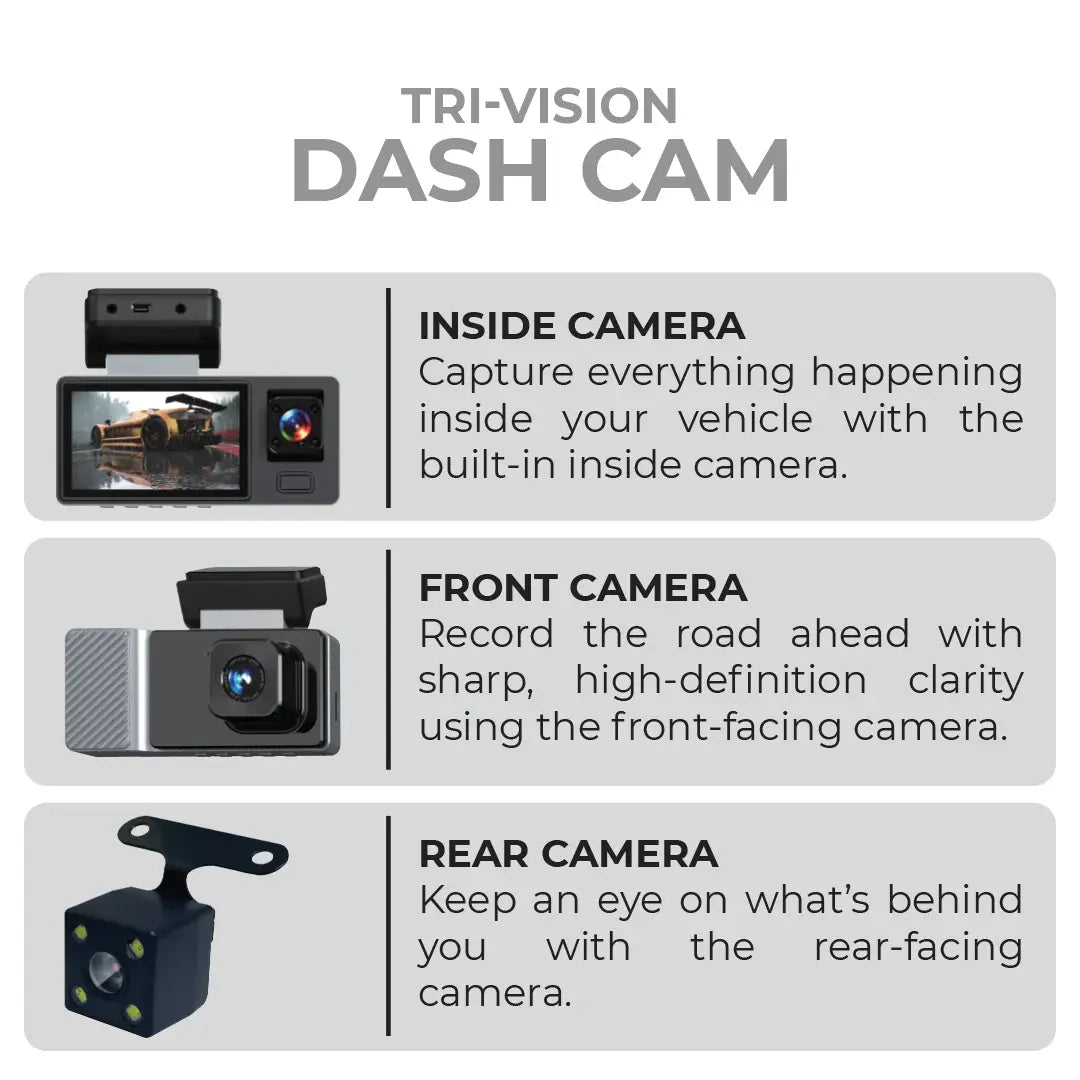 Bson TriVision Dash Cam 1080P Triple Camera WiFi