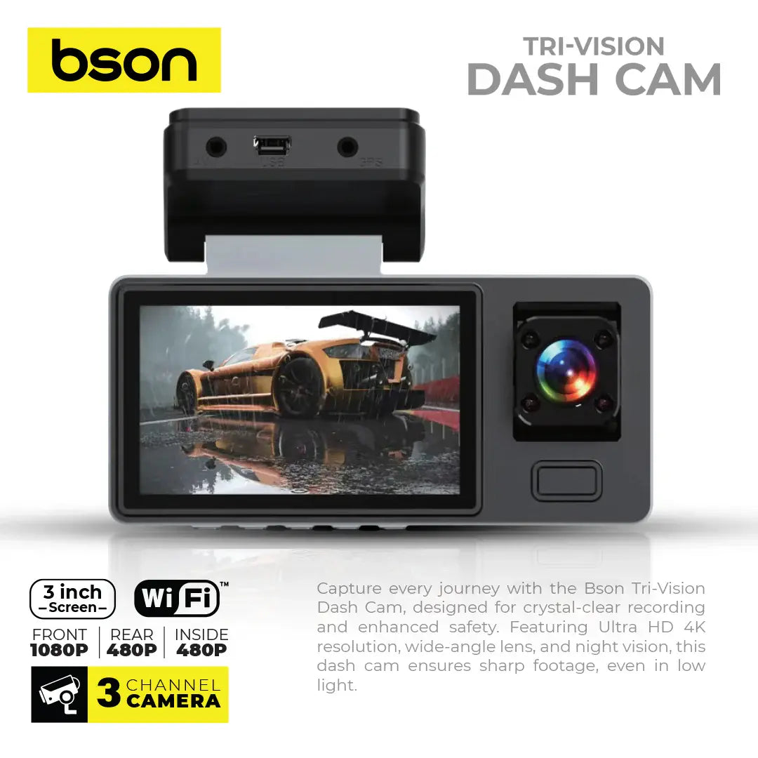 Bson TriVision Dash Cam 1080P Triple Camera WiFi