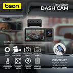 Bson TriVision Dash Cam 1080P Triple Camera WiFi